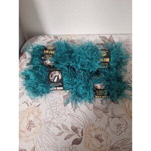 Fun Fur 7806 Peacock Yarn Eyelash Yarn Ball Lot 4 Green Teal Funfur NEW X4
